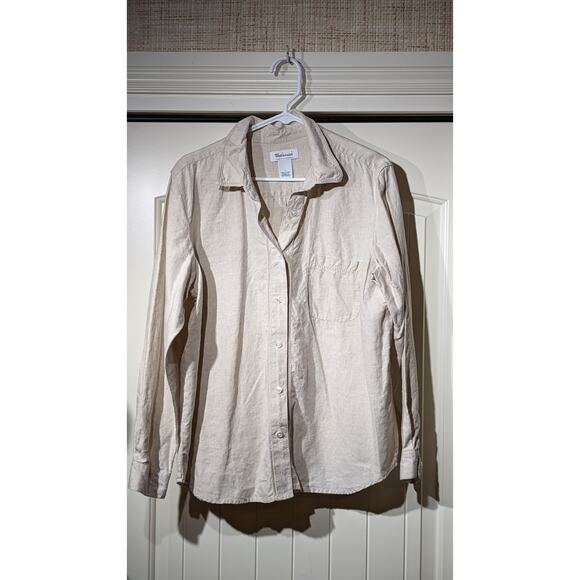 Westbound Ecru Eyelet Trim Button Up 100% Linen Long Sleeve Shirt Womens Sz L - Picture 10 of 10